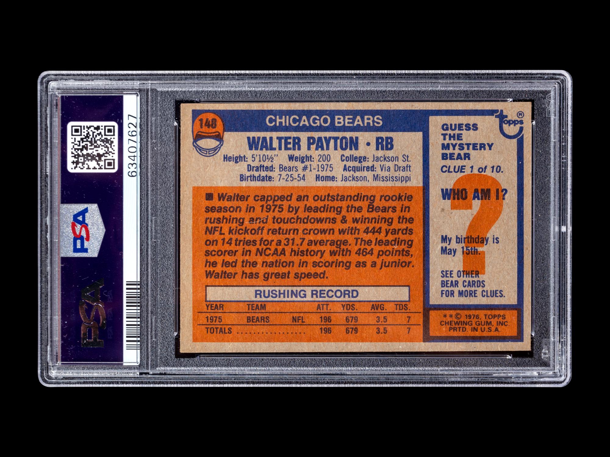 A 1976 Topps Walter Payton Rookie Football Card No. 148 (PSA 6 EX-MT)
