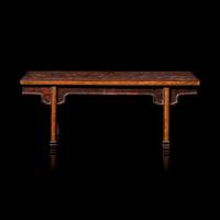A Chinese Coconut Shell and Spotted Bamboo-Veneered Pingtou‘an Table-Form Stand 椰殼拼冰裂紋鑲斑竹小夾頭榫平頭案