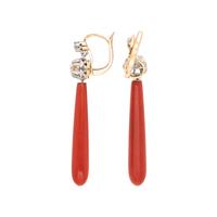 PLATINUM, YELLOW GOLD, CORAL, AND DIAMOND EARRINGS