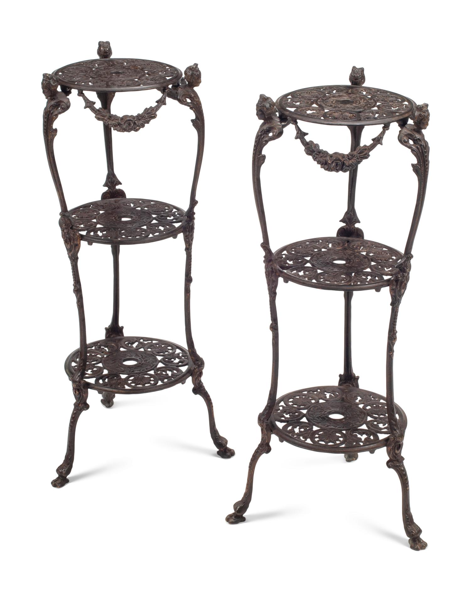 A Pair of Louis XV Style Bronze Three-Tier Figural Stands