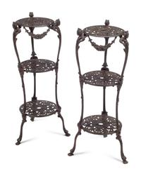 A Pair of Louis XV Style Bronze Three-Tier Figural Stands