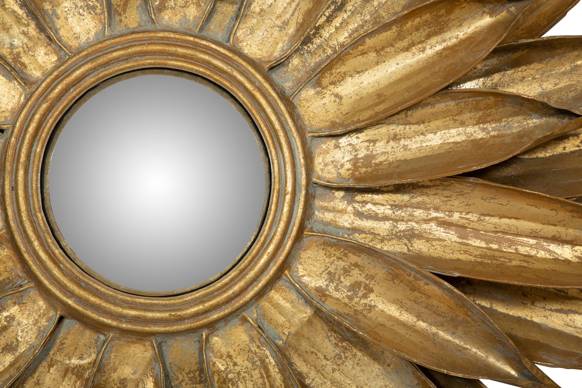 A Pair of Gilt Metal Sunflower Convex Mirrors