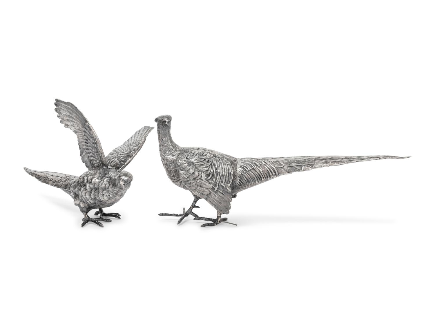 A Pair of Continental Silver-Plate Models of Pheasants