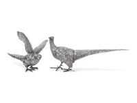 A Pair of Continental Silver-Plate Models of Pheasants