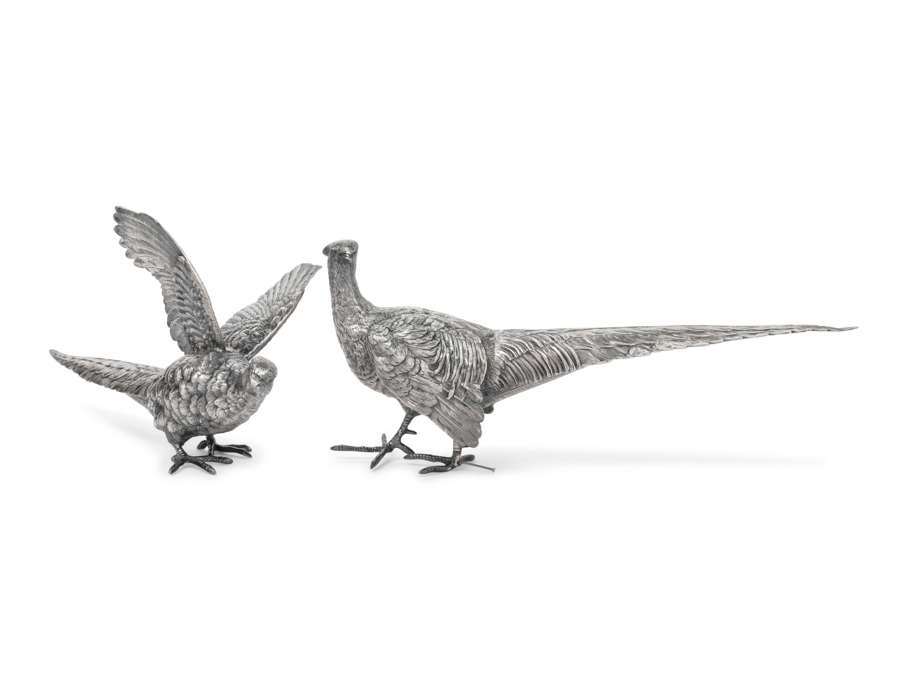 A Pair of Continental Silver-Plate Models of Pheasants