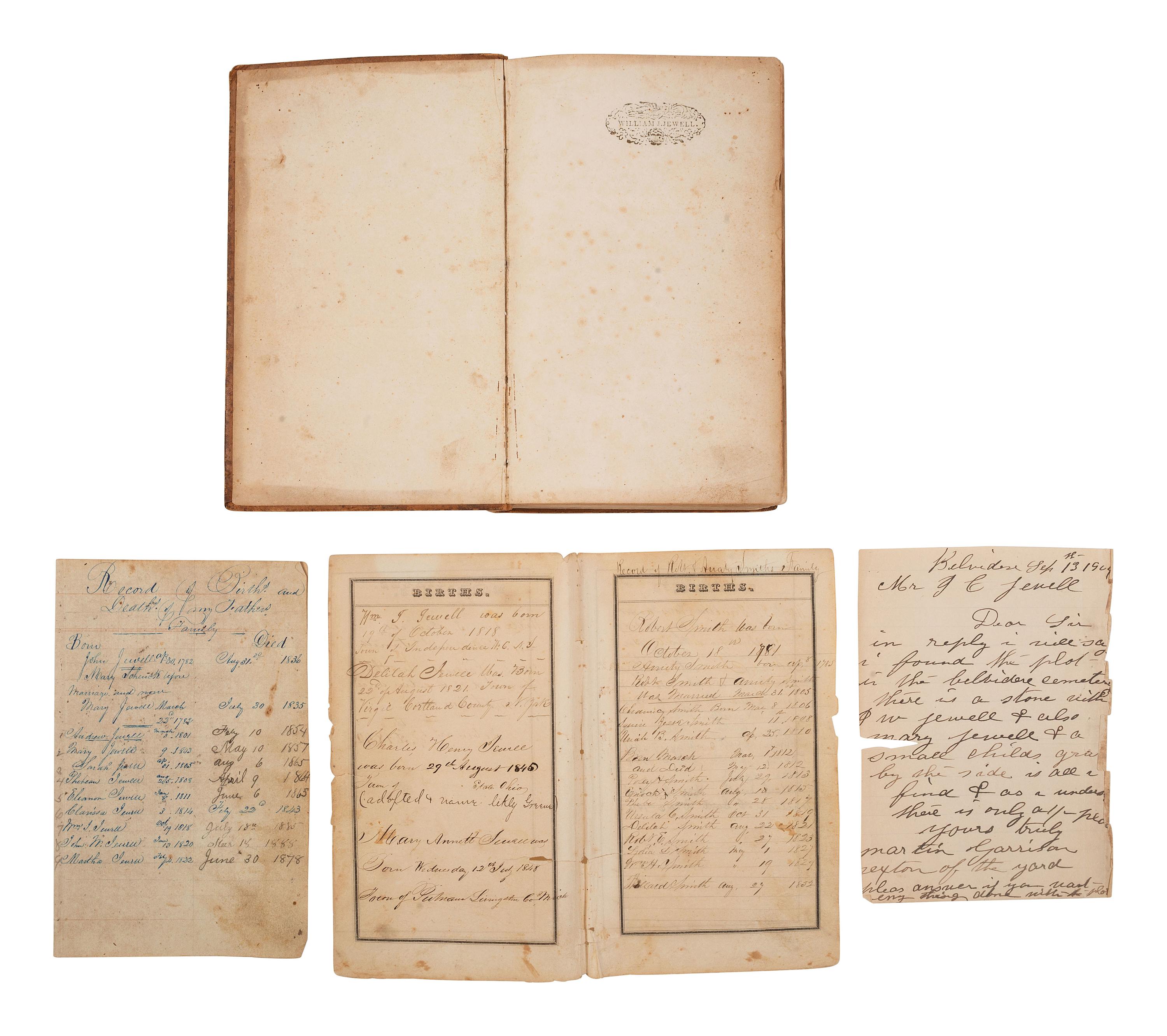 [GOLD RUSH]. Extensive California Gold Rush archive of William J. Jewell (1818-1885) including letters, diaries, and photographs, ca. 1852-1853.