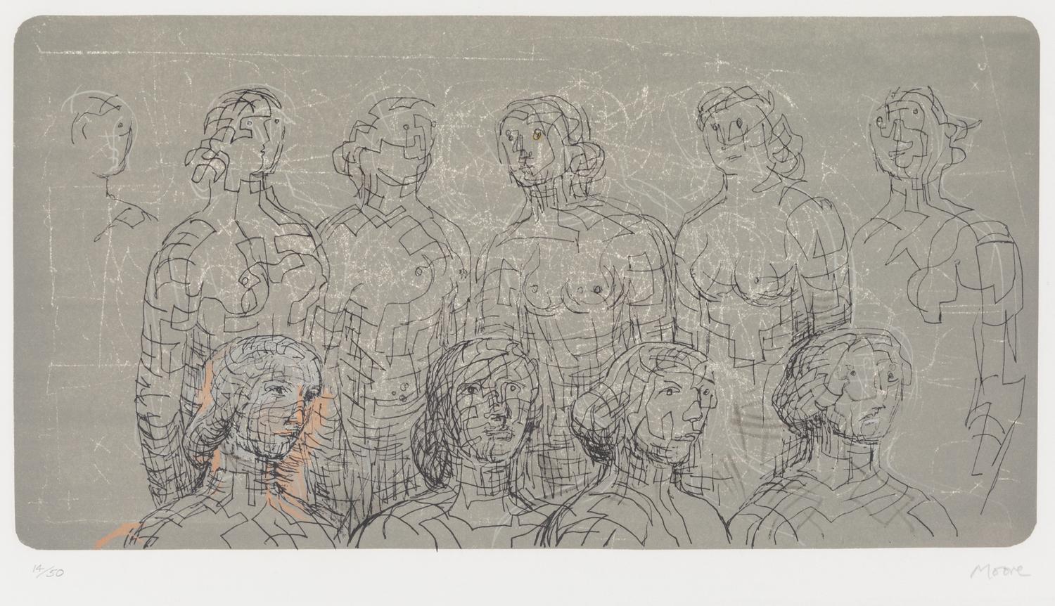 Henry Moore, (English, 1898-1986), Female Figures with Grey Background, 1980