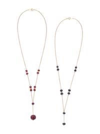 COLLECTION OF YELLOW GOLD AND CARVED GEMSTONE NECKLACES