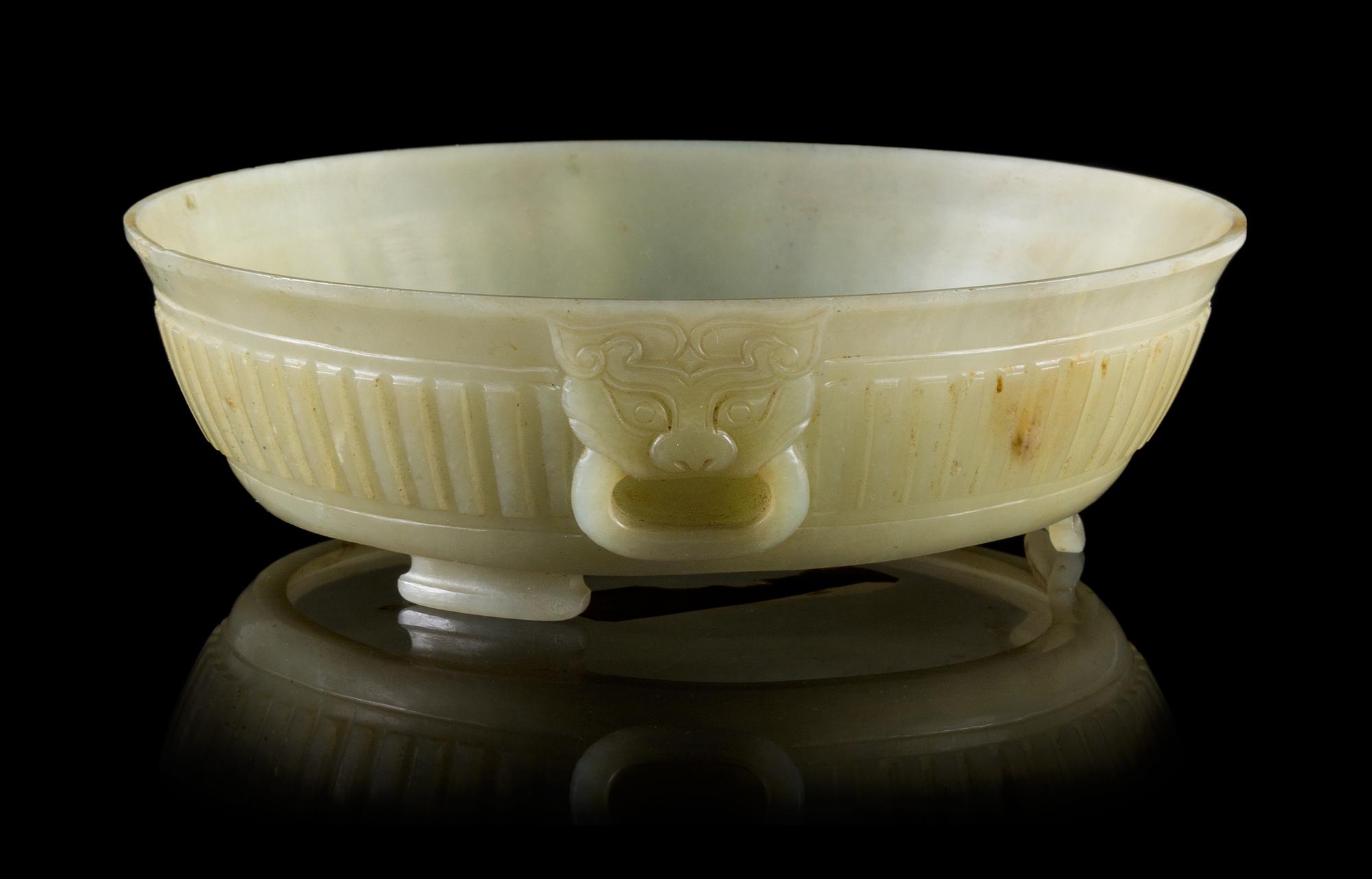 A Celadon Jade Vessel Diameter 6 1/4 inches.