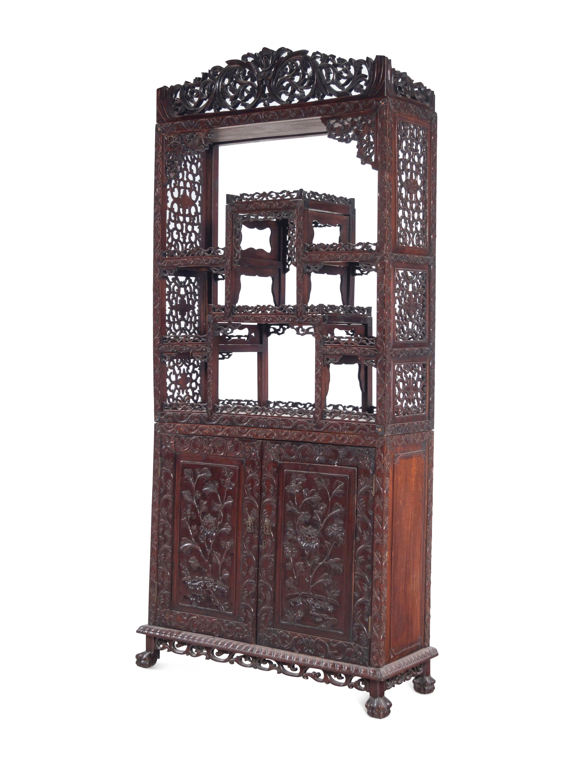 A Chinese Export Hardwood Displaying Cabinet