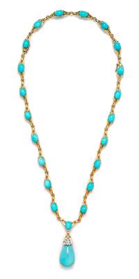 An 18 Karat Yellow Gold, Turquoise and Diamond Convertible Necklace, La Triomphe, 53.70 dwts.