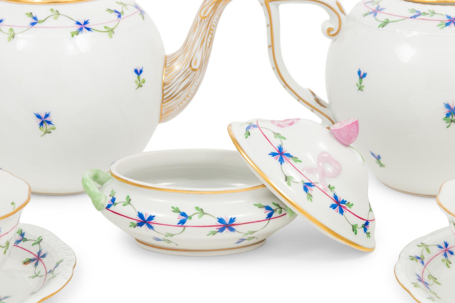 A Herend Porcelain Blue Garland Tea Service