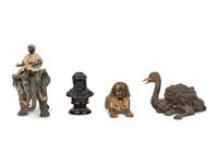 Four Continental Cast Metal Inkwells