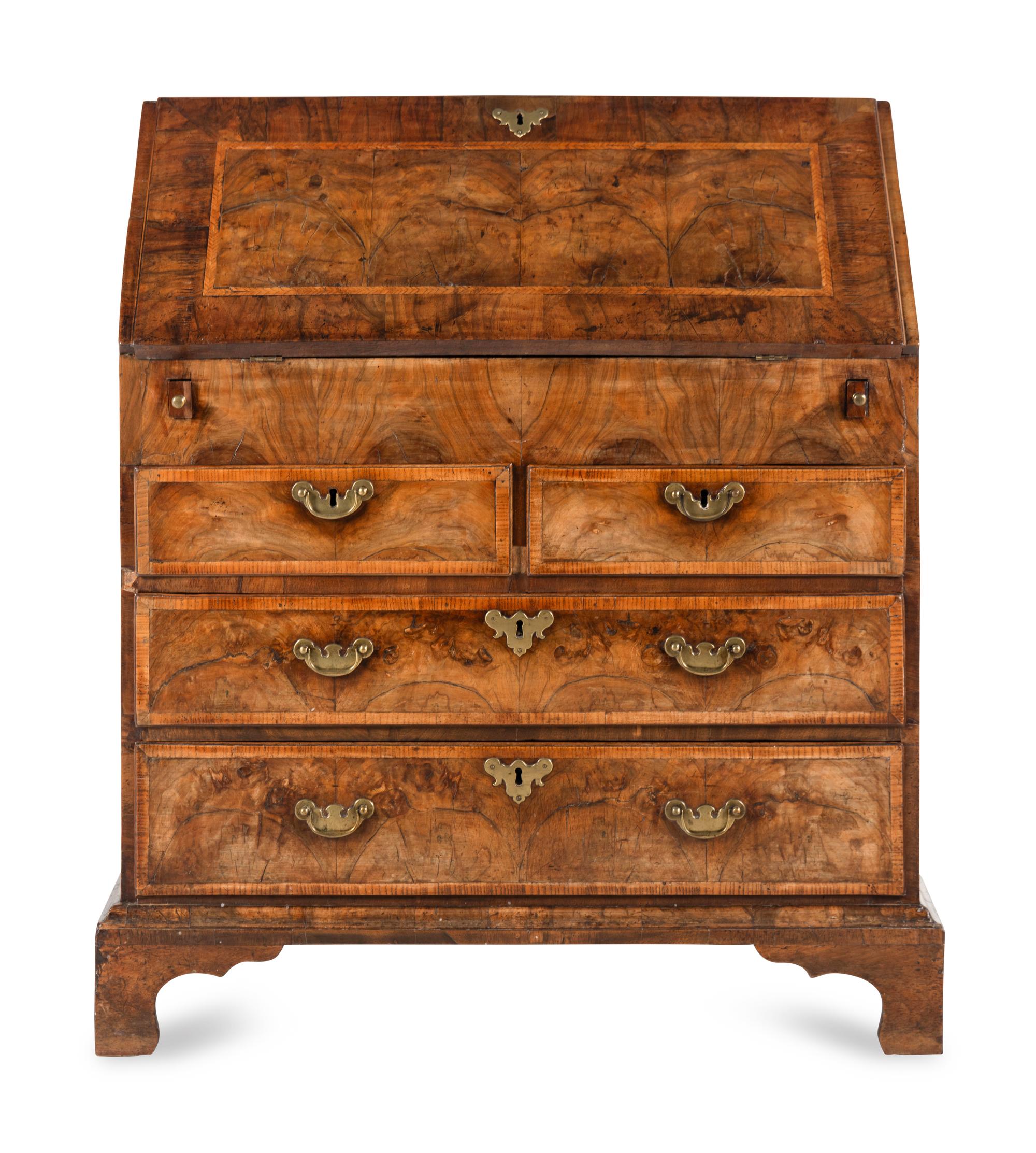 A George II Burl Walnut Slant-Front Bureau