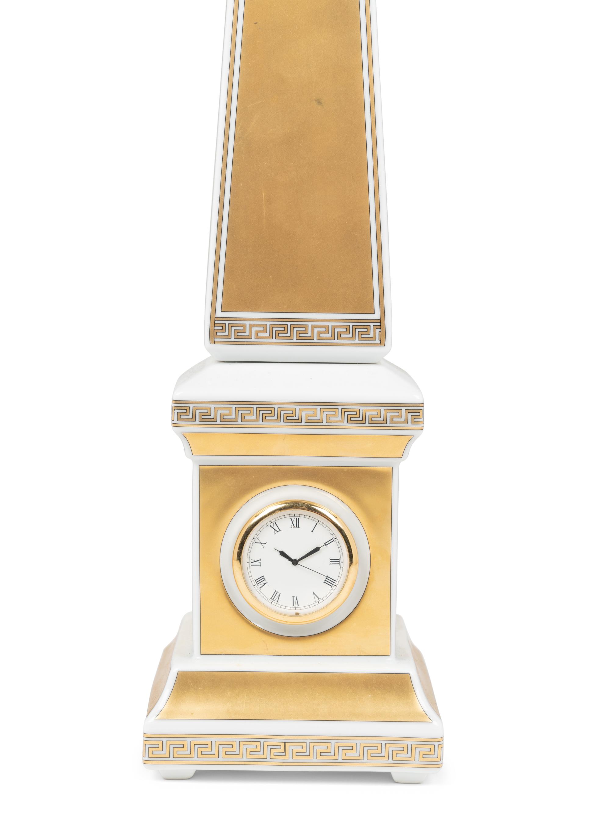 A Versace Carpe Diem Clock-Inset Porcelain Obelisk