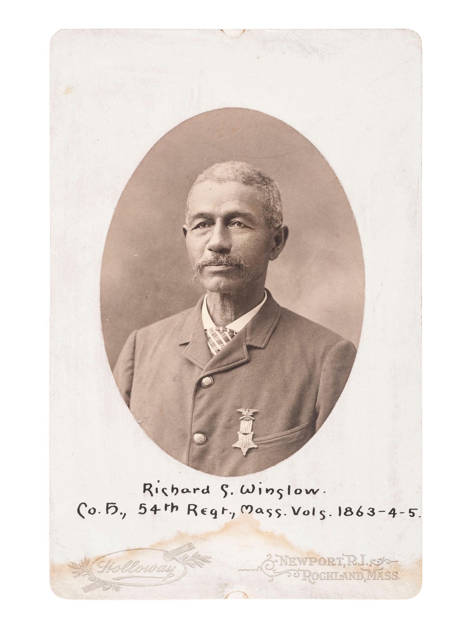 [AFRICAN AMERICANA - CIVIL WAR]. Cabinet photograph of 54th Massachusetts Infantry Veteran Richard S. Winslow. Newport, RI and Rockland, MA: Holloway.