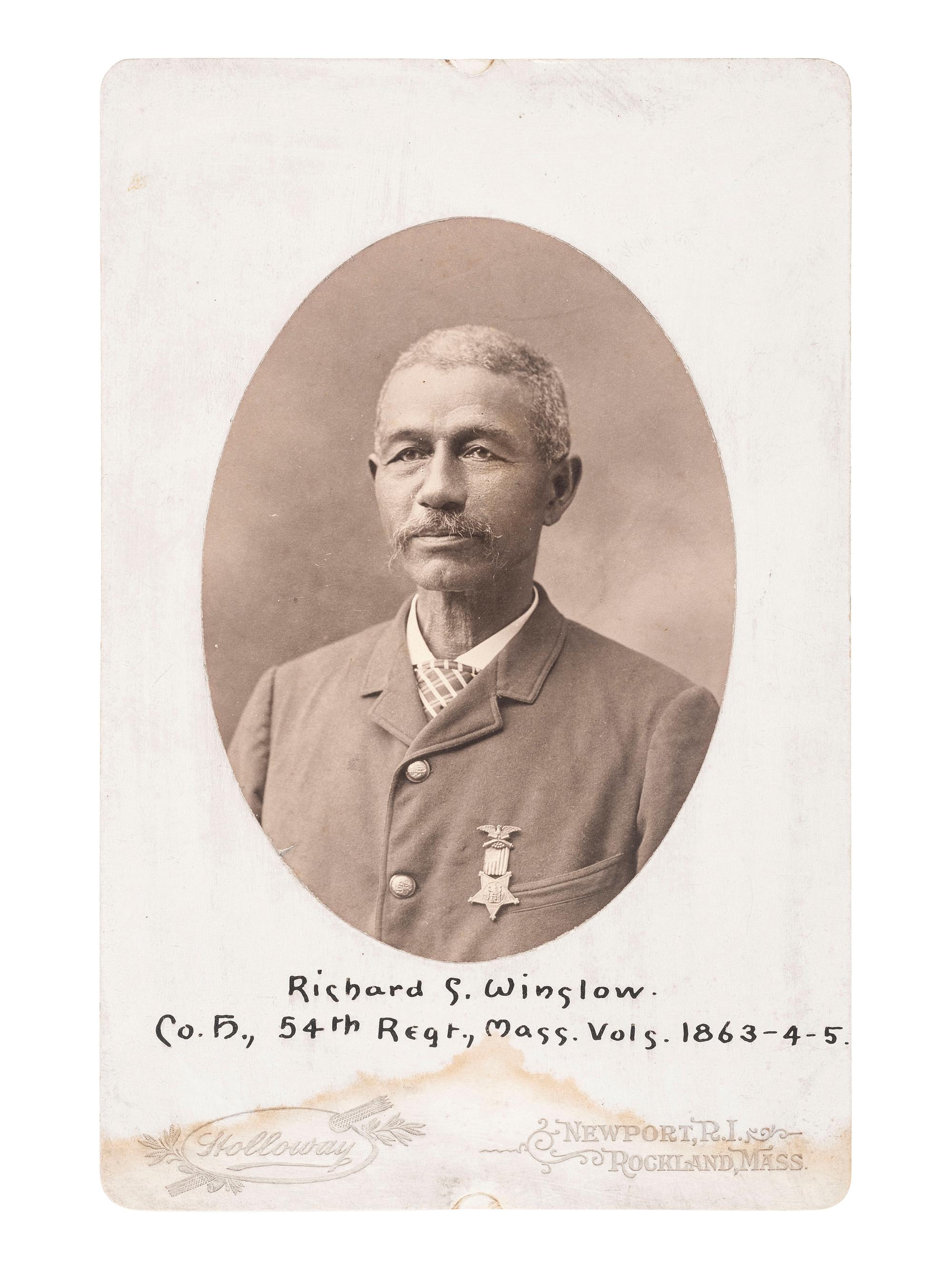 [AFRICAN AMERICANA - CIVIL WAR]. Cabinet photograph of 54th Massachusetts Infantry Veteran Richard S. Winslow. Newport, RI and Rockland, MA: Holloway.