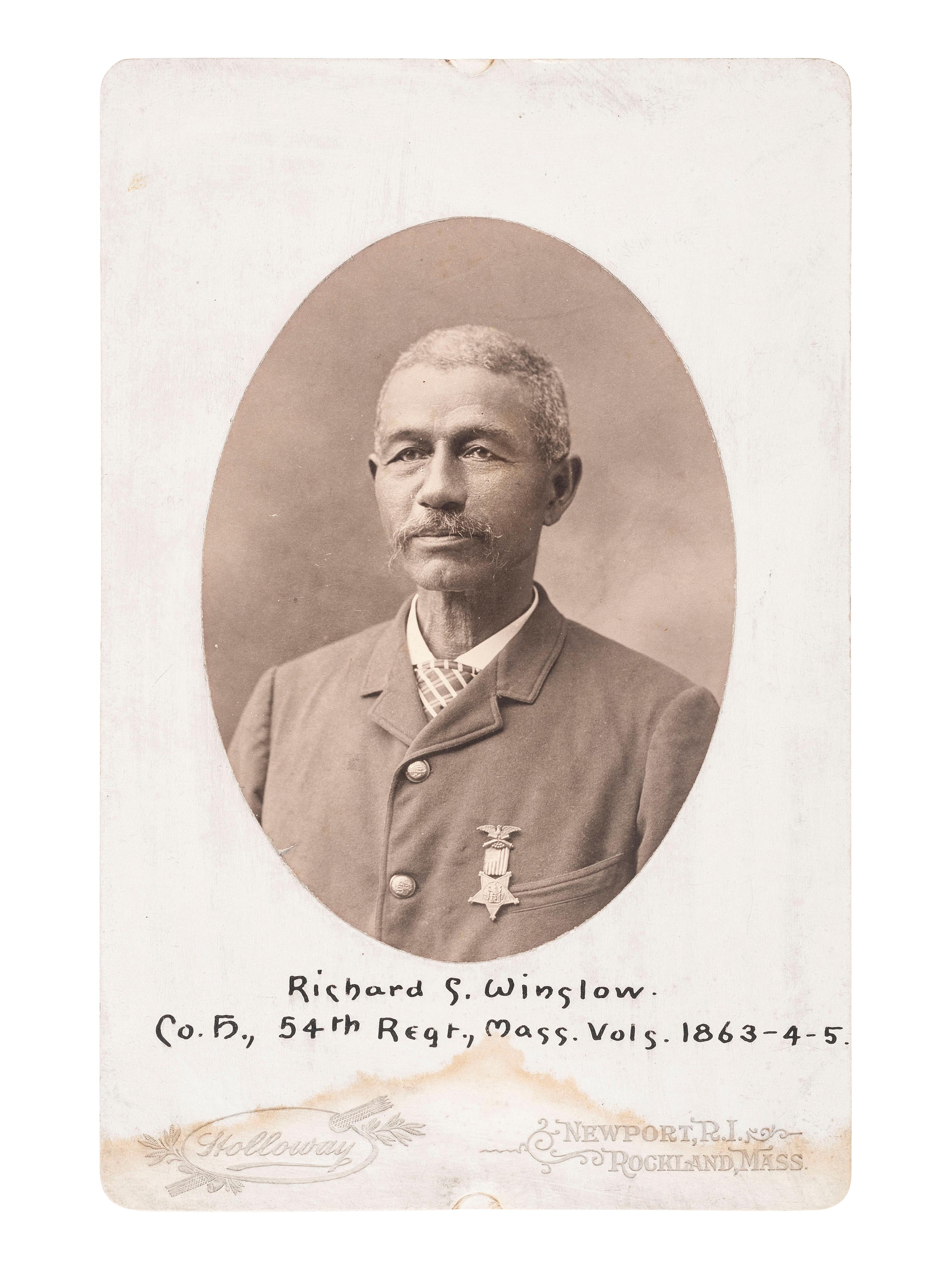 [AFRICAN AMERICANA - CIVIL WAR]. Cabinet photograph of 54th Massachusetts Infantry Veteran Richard S. Winslow. Newport, RI and Rockland, MA: Holloway.