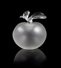 Lalique, a molded and frosted glass Grand Pomme figural perfume bottle, in the form of an apple with leafy stem form stopper