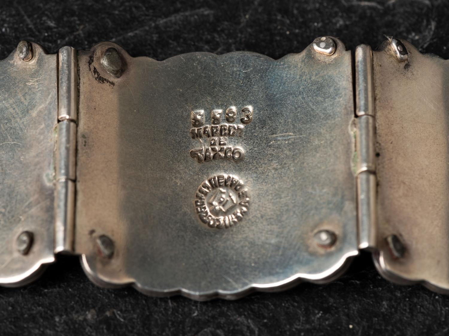 Three Taxco Sterling Silver and Enamel Link Bracelets,1955-1978