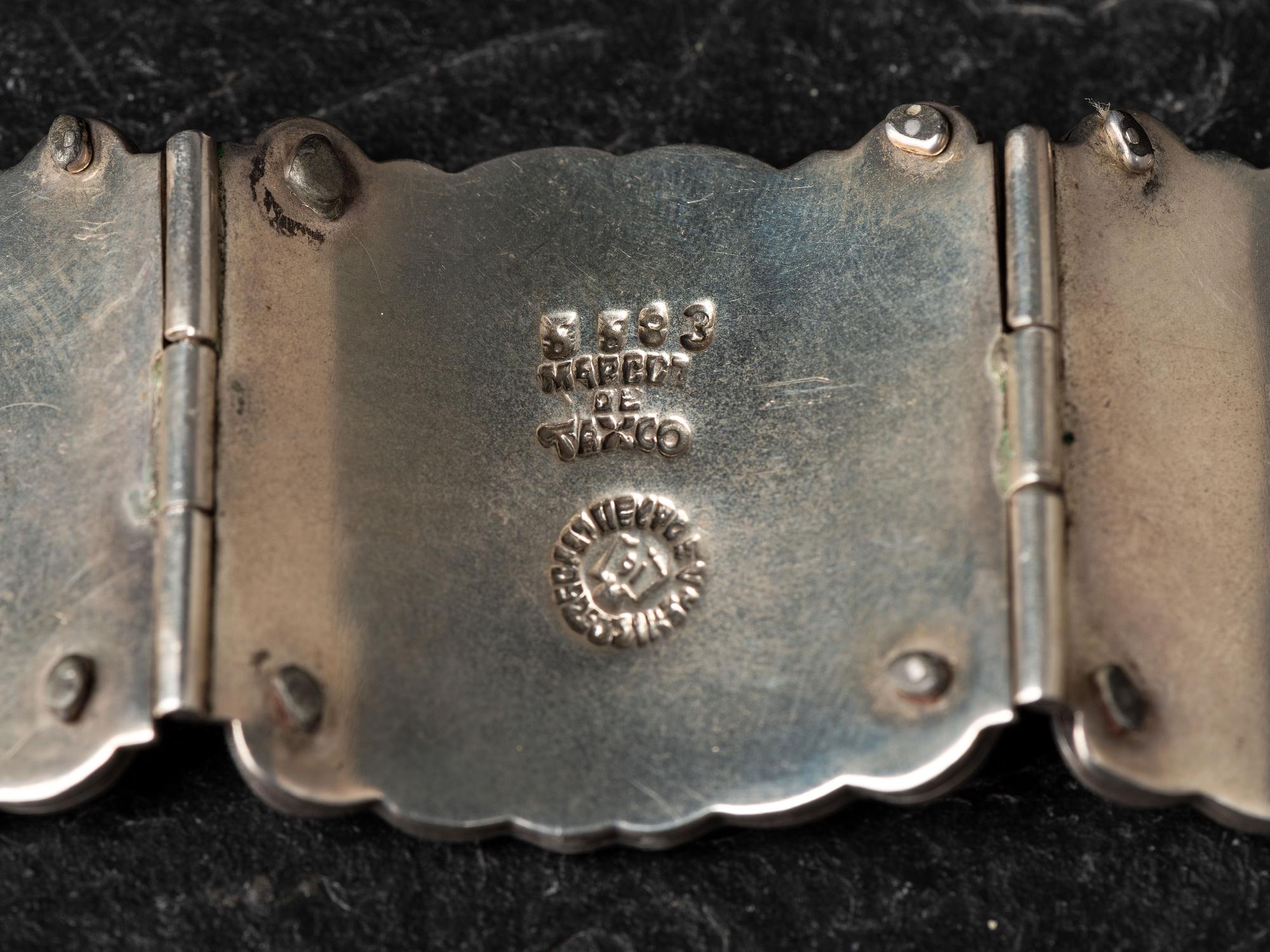 Three Taxco Sterling Silver and Enamel Link Bracelets,1955-1978