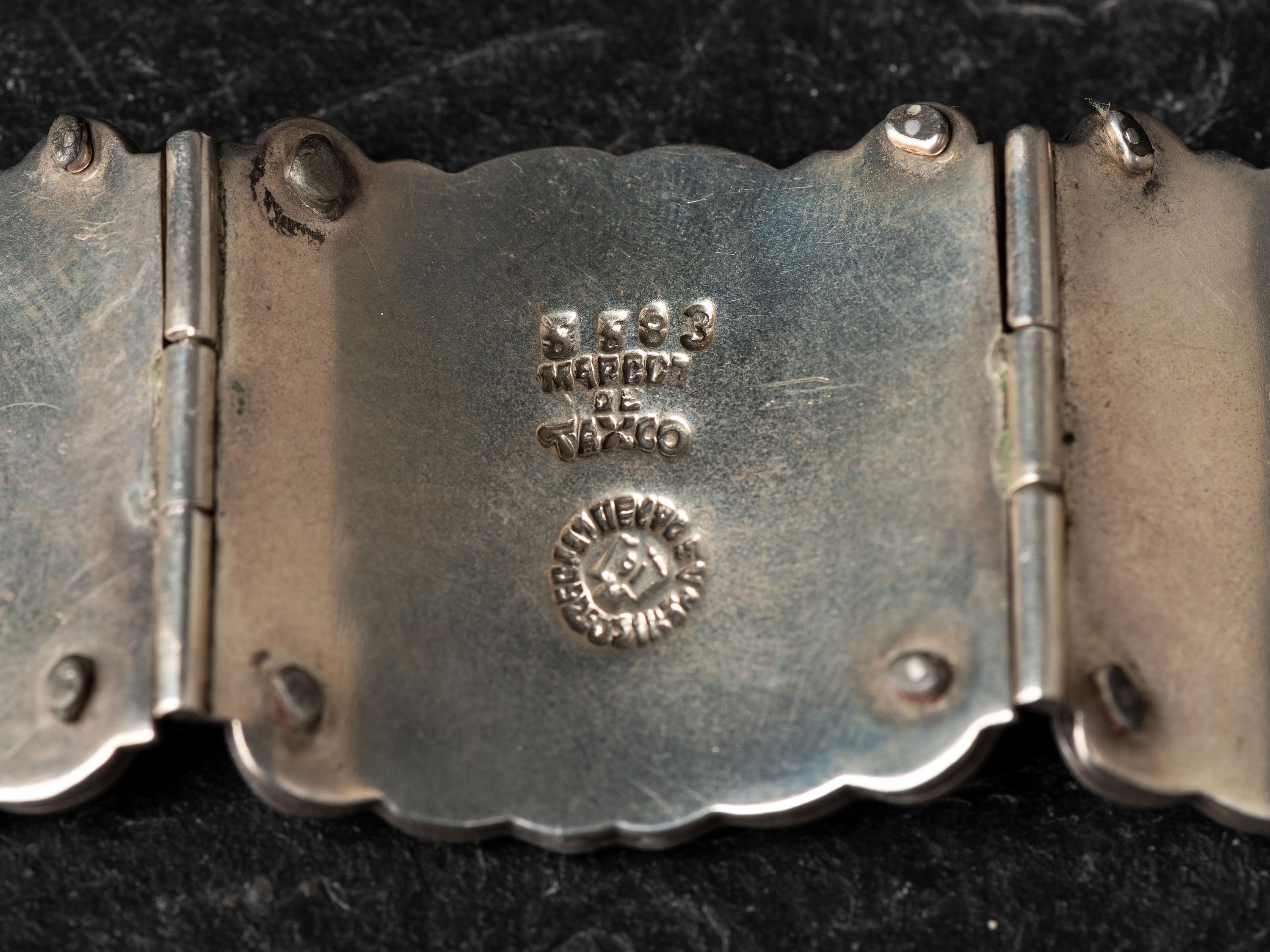 Three Taxco Sterling Silver and Enamel Link Bracelets,1955-1978