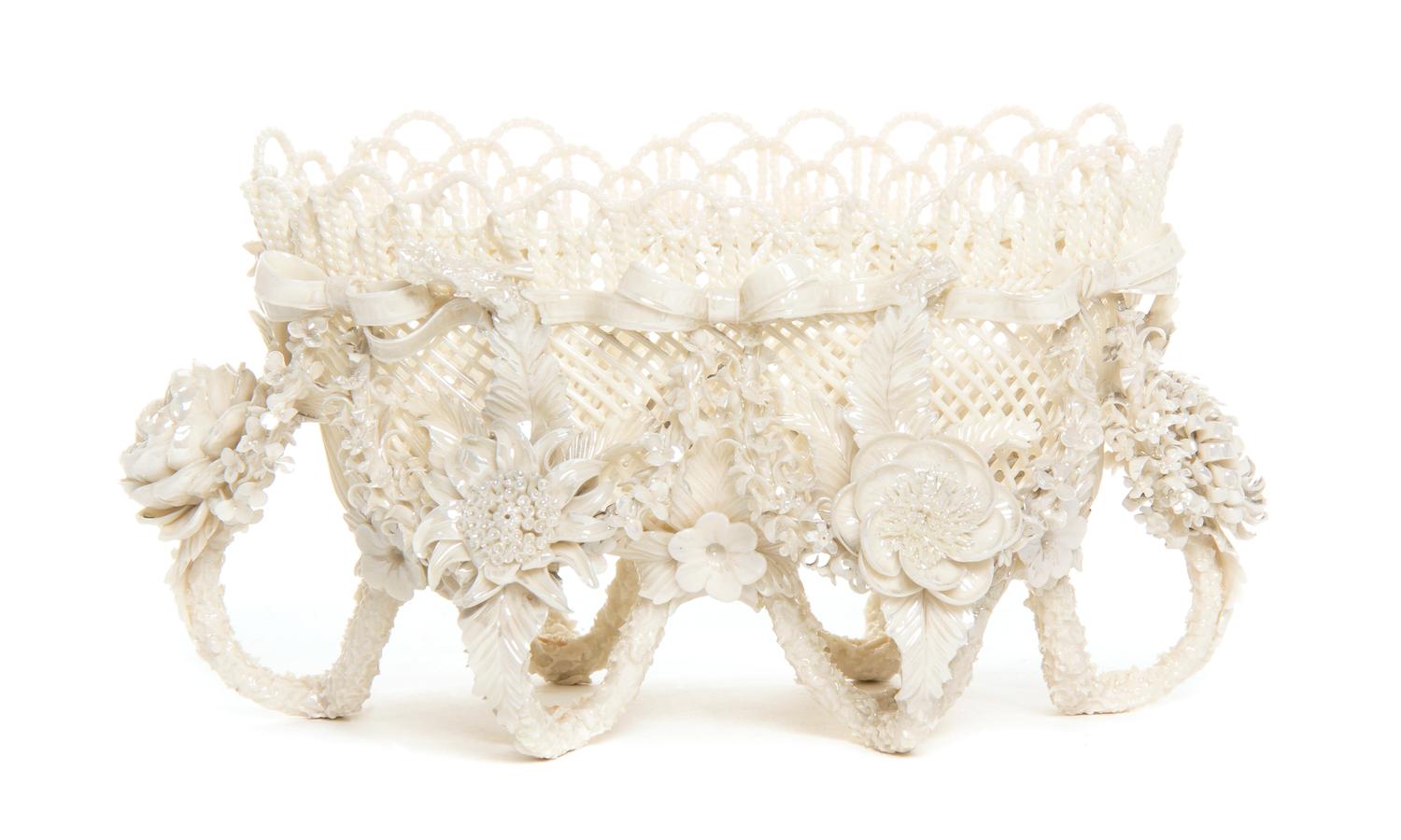 A Belleek Rathmore Basket, Width overall 9 1/2 inches.