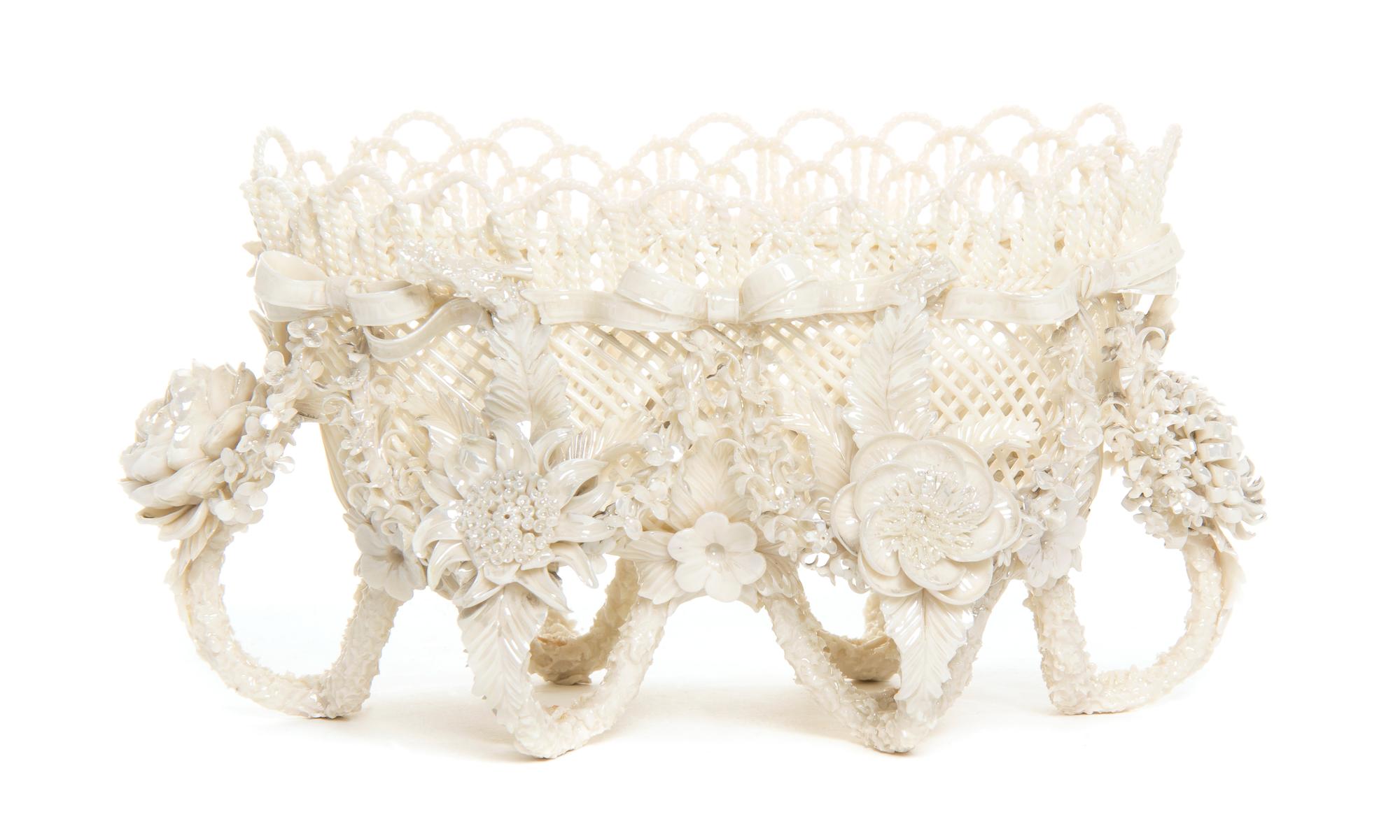 A Belleek Rathmore Basket, Width overall 9 1/2 inches.