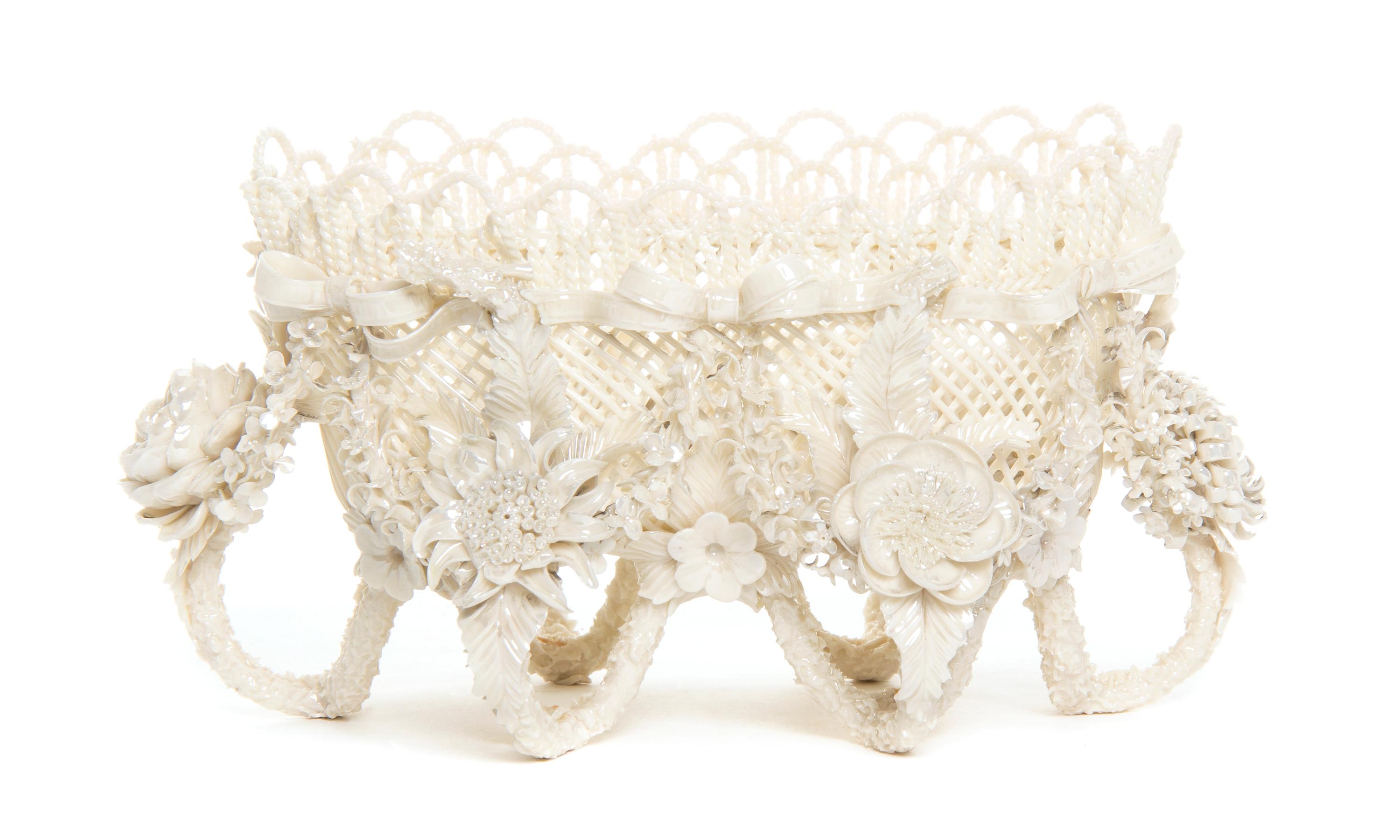 A Belleek Rathmore Basket, Width overall 9 1/2 inches.