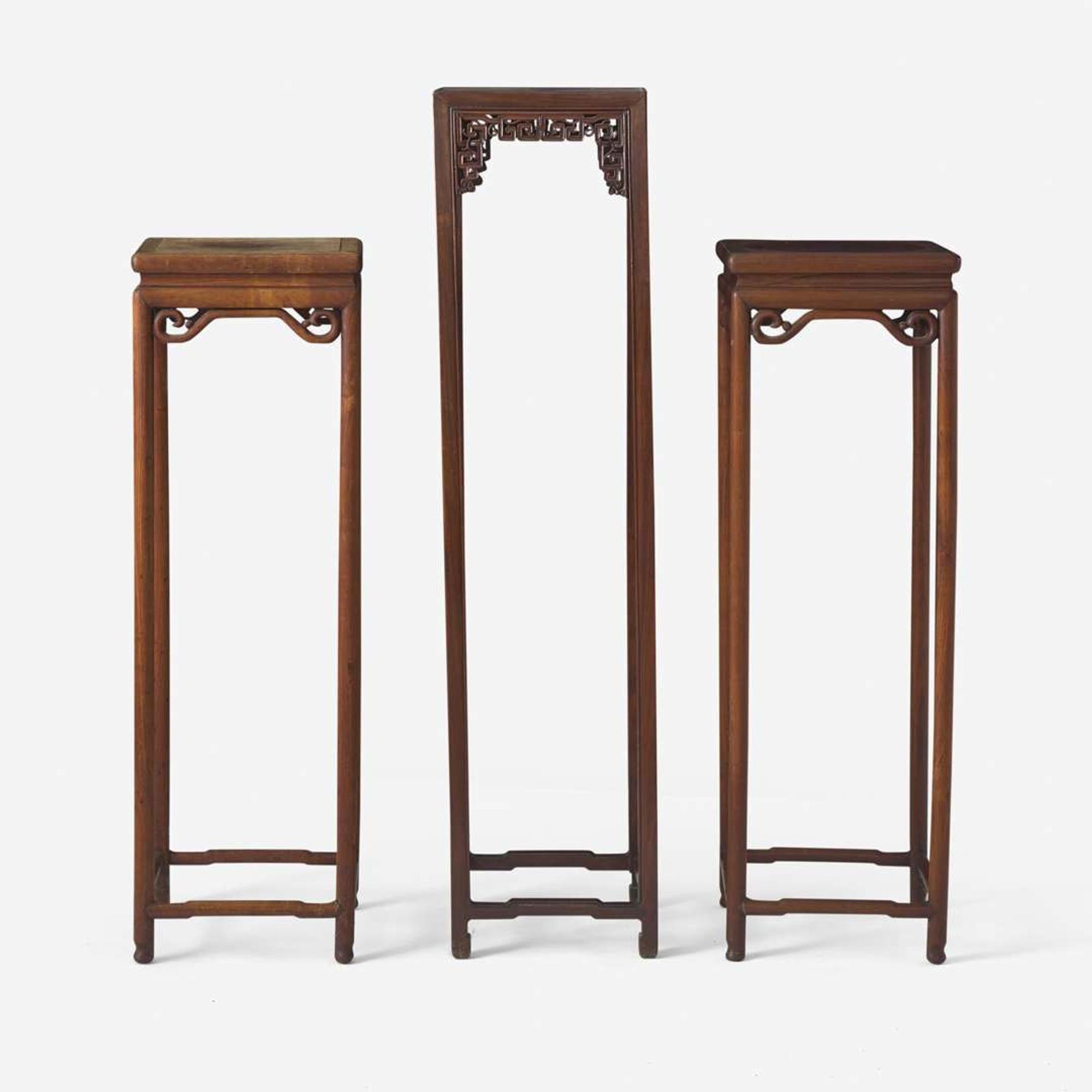 Three Chinese hardwood tall stands 香几三件 Late Qing to Republic period ?????