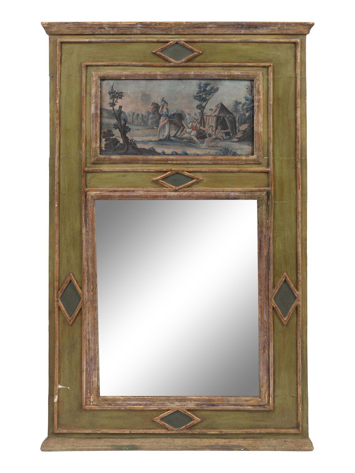 A Neoclassical Style Painted and Parcel Gilt Trumeau Mirror — EARLY 20TH CENTURY
