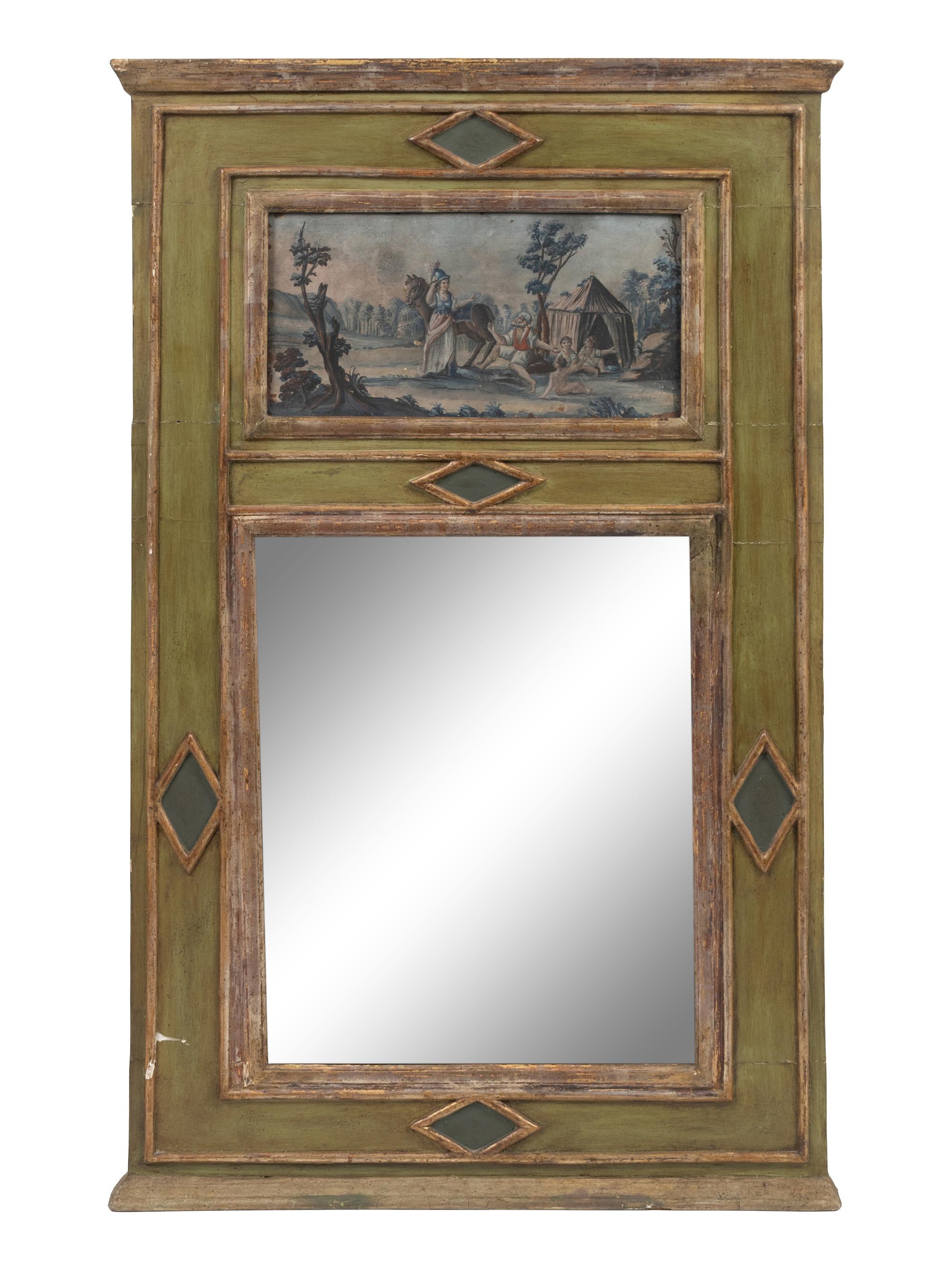 A Neoclassical Style Painted and Parcel Gilt Trumeau Mirror — EARLY 20TH CENTURY