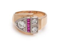 RETRO, DIAMOND AND RUBY RING