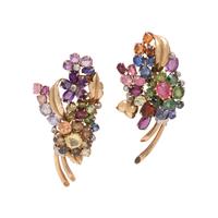RETRO, ROSE GOLD, MULTIGEM AND DIAMOND DOUBLE CLIP BROOCH