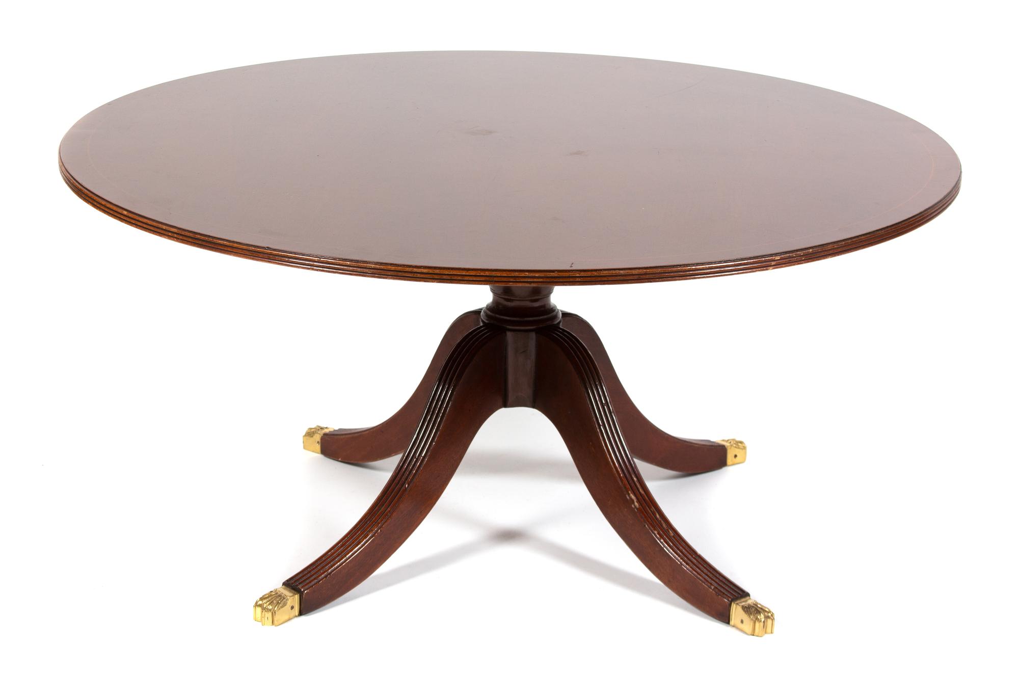 A George III Style Inlaid Mahogany Low Cocktail Table Height 23 x diameter 48 inches. — 20TH CENTURY