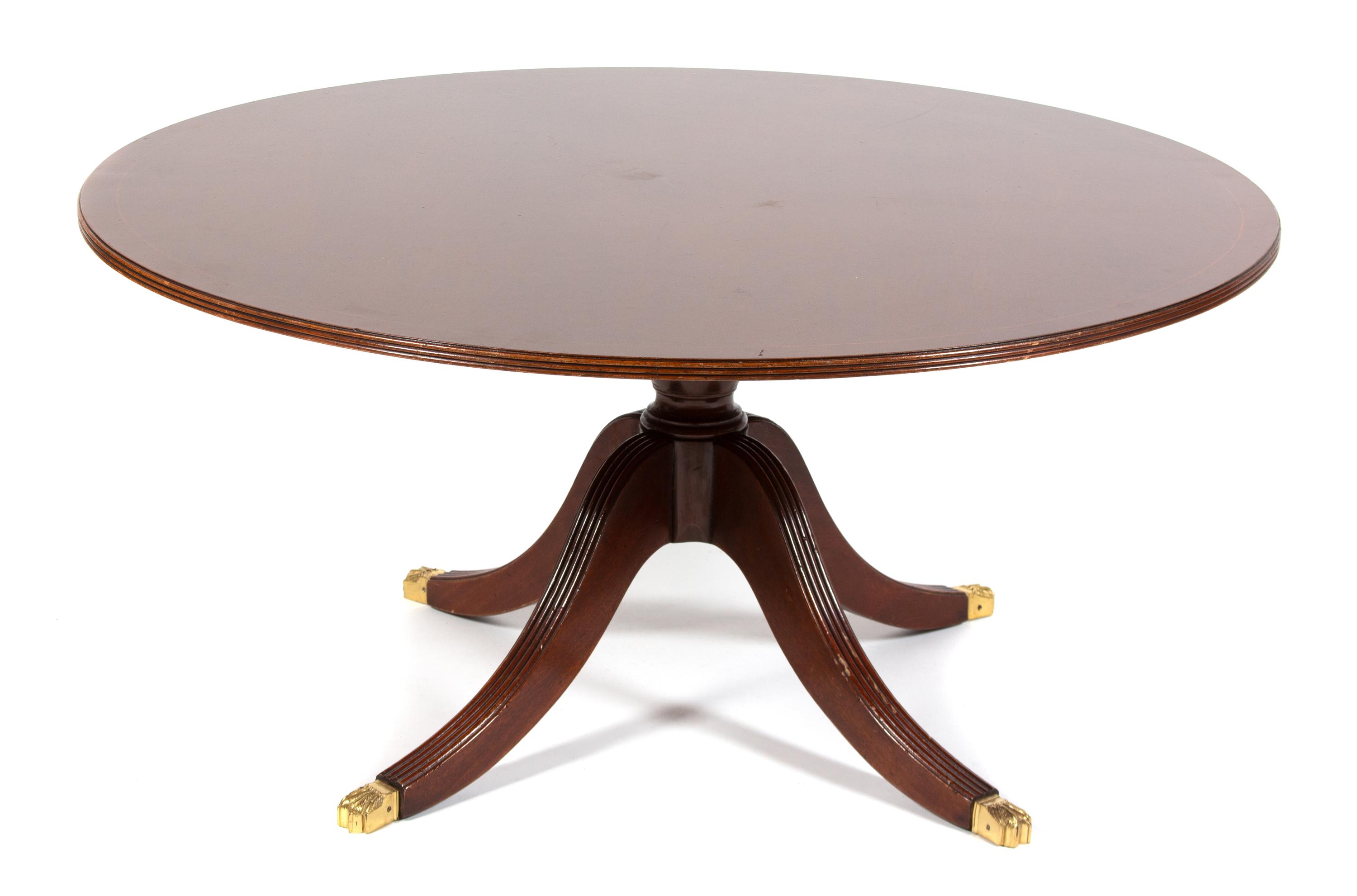 A George III Style Inlaid Mahogany Low Cocktail Table Height 23 x diameter 48 inches. — 20TH CENTURY