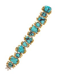 BLUE STONE, DIAMOND, AND BICOLOR GOLD BRACELET