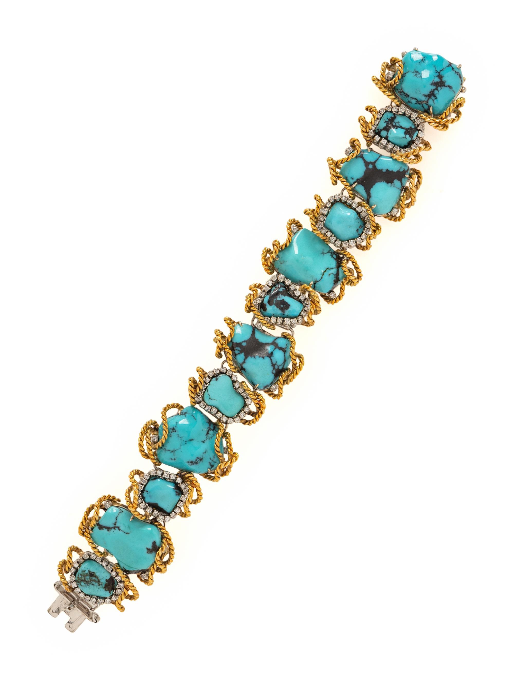 BLUE STONE, DIAMOND, AND BICOLOR GOLD BRACELET