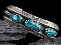 Heavy Navajo Silver and High Grade Turquoise Cuff Bracelet
