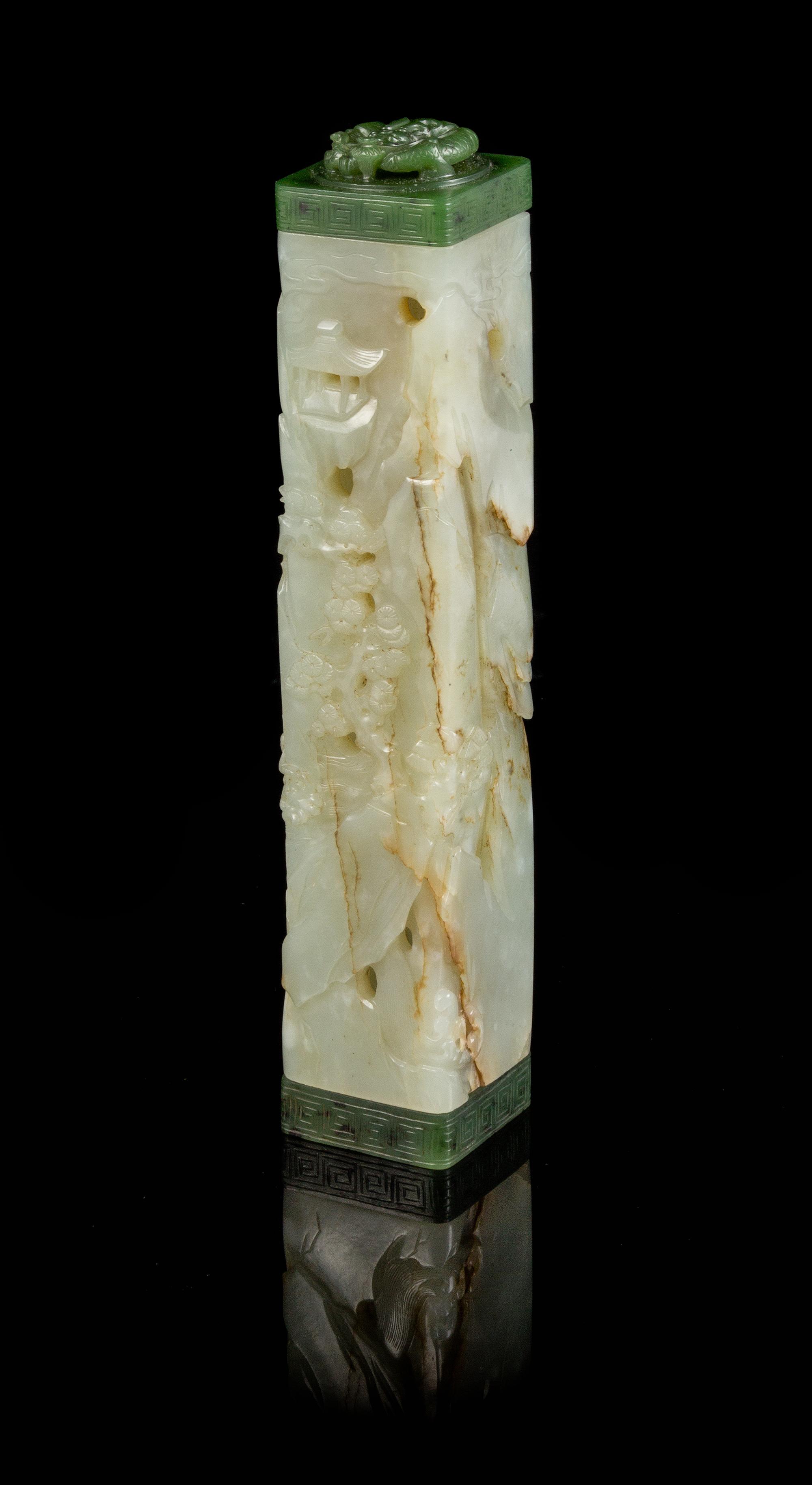 A Celadon Jade Parfumier LIKELY MID-QING DYNASTY Height 7 1/4 inches. — LIKELY MID-QING DYNASTY