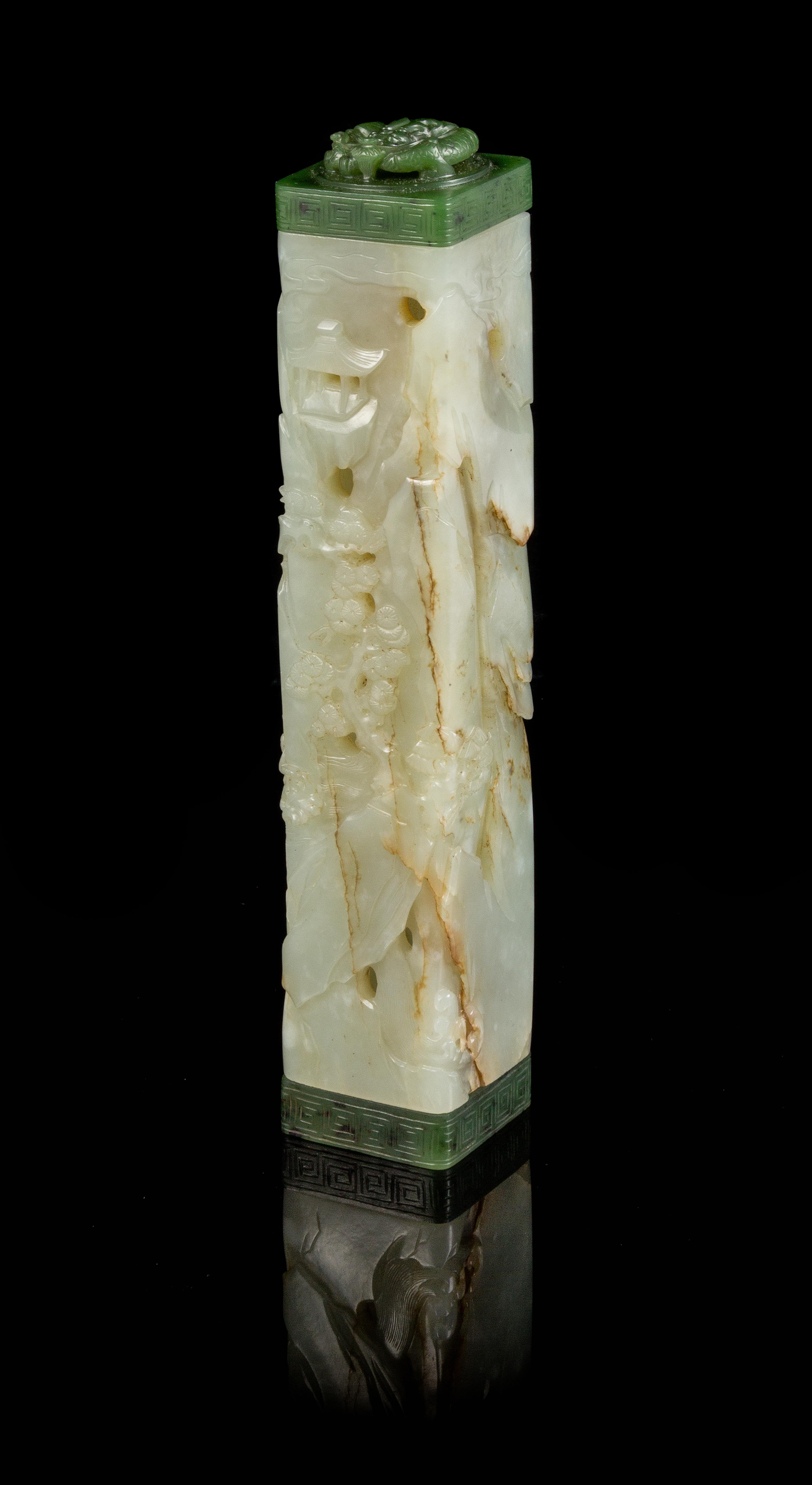 A Celadon Jade Parfumier LIKELY MID-QING DYNASTY Height 7 1/4 inches. — LIKELY MID-QING DYNASTY