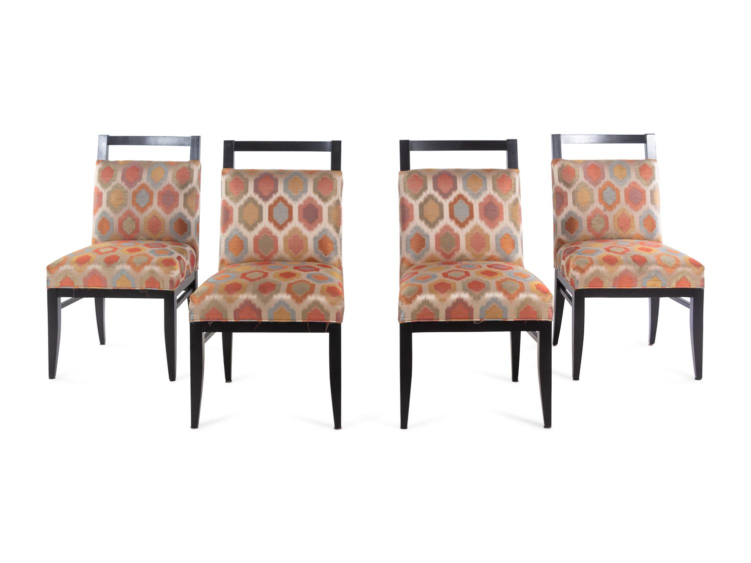 A Set of Four Designmaster Dining Chairs with Silk Upholstery