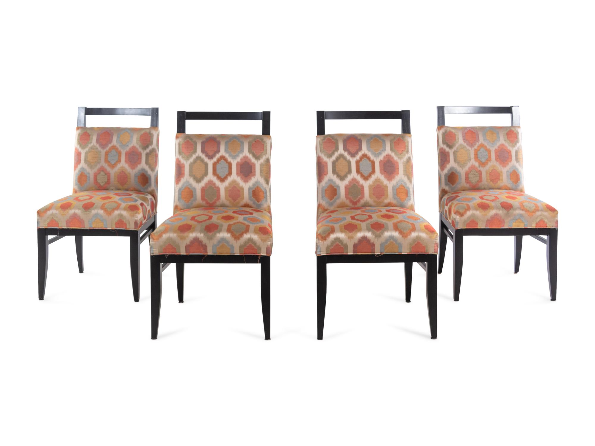 A Set of Four Designmaster Dining Chairs with Silk Upholstery