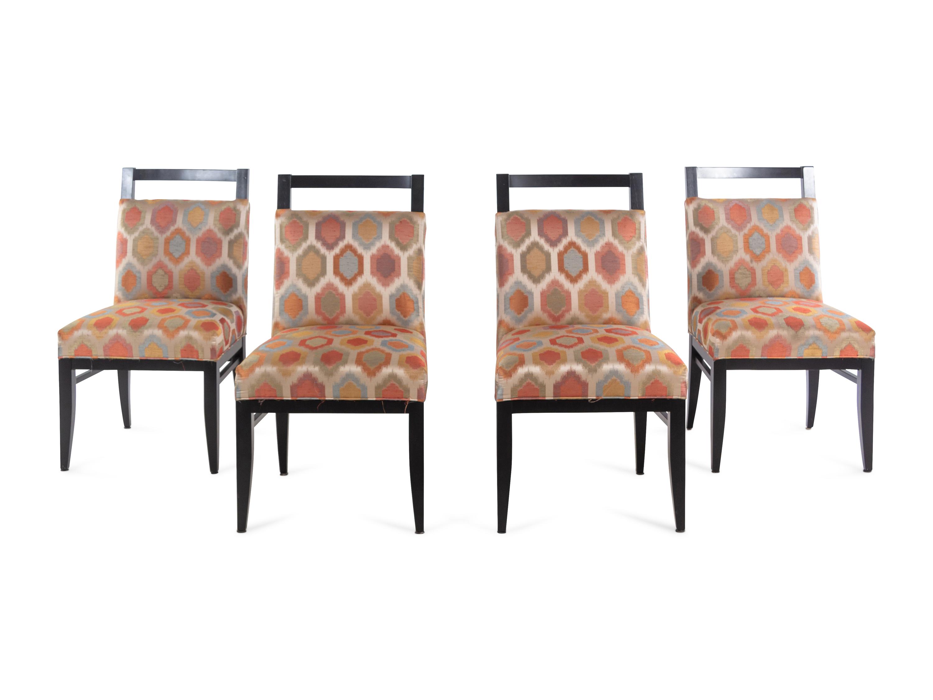 A Set of Four Designmaster Dining Chairs with Silk Upholstery