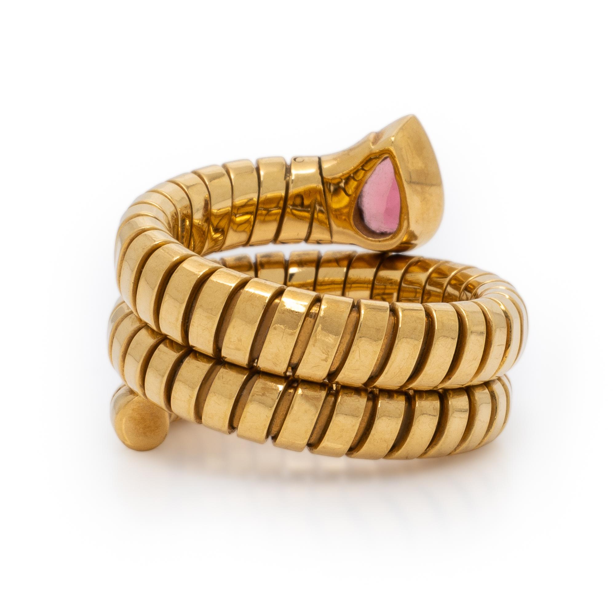 Bulgari, 'Serpenti', Pink Tourmaline and Yellow Gold Tubogas Ring