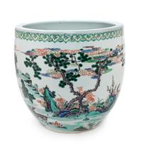 A Chinese Wucai Hunted Deer Porcelain Jar Height 14 1/2 inches.