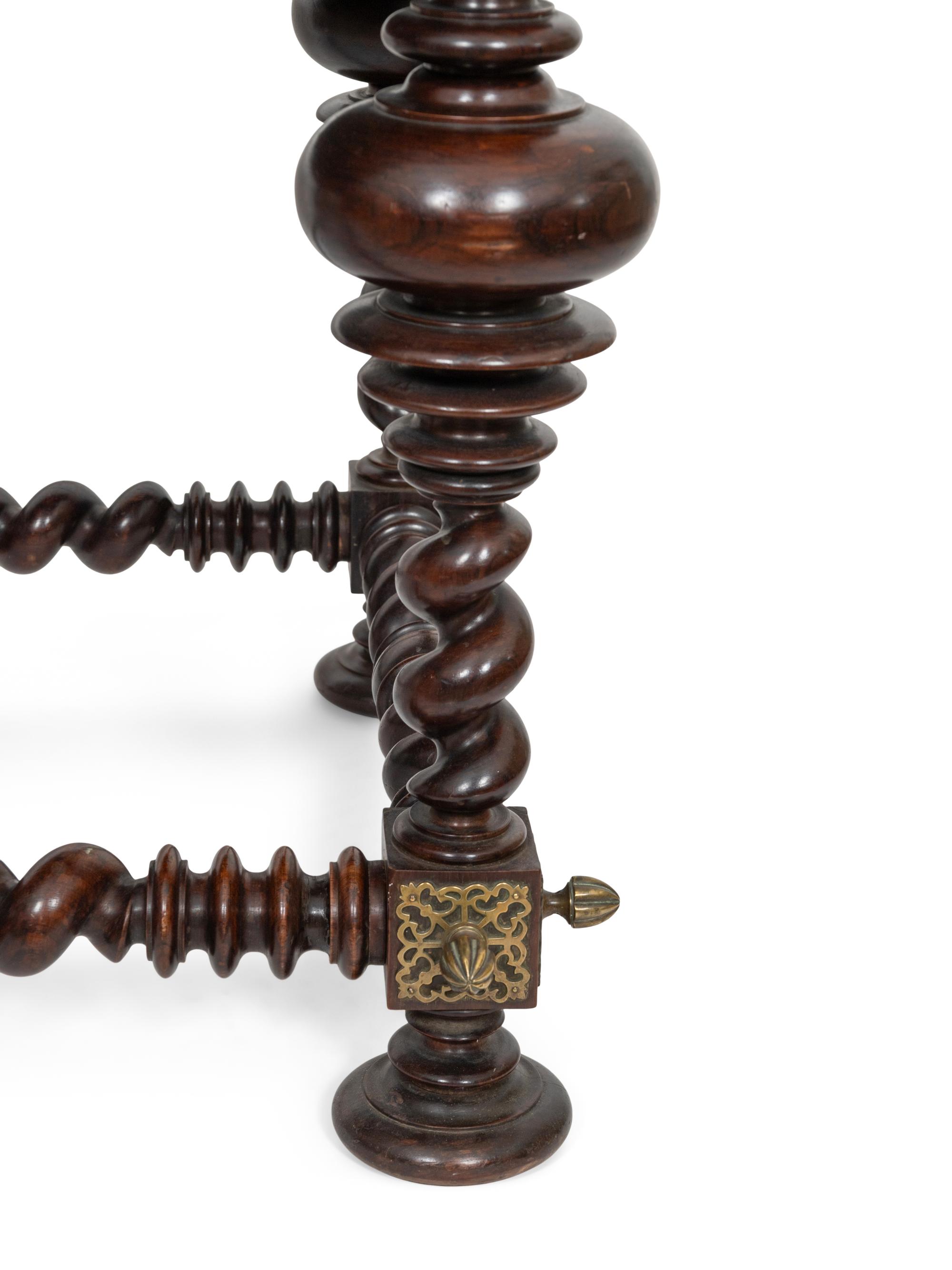 A Portuguese Baroque Style Brass Mounted Rosewood Library Table