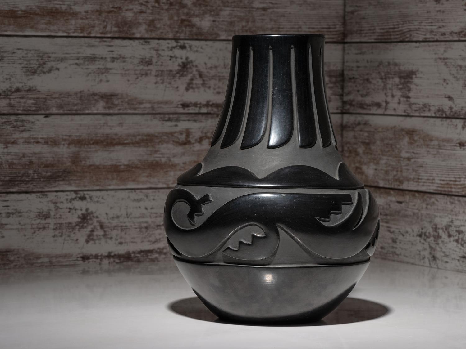 Carve Blackware Pottery Jar, with Avanyu