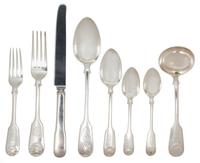 An Assembled English Silver Flatware Service, John Whiting, London, 1850-55, of fiddle back design with shell terminal and engraved arm