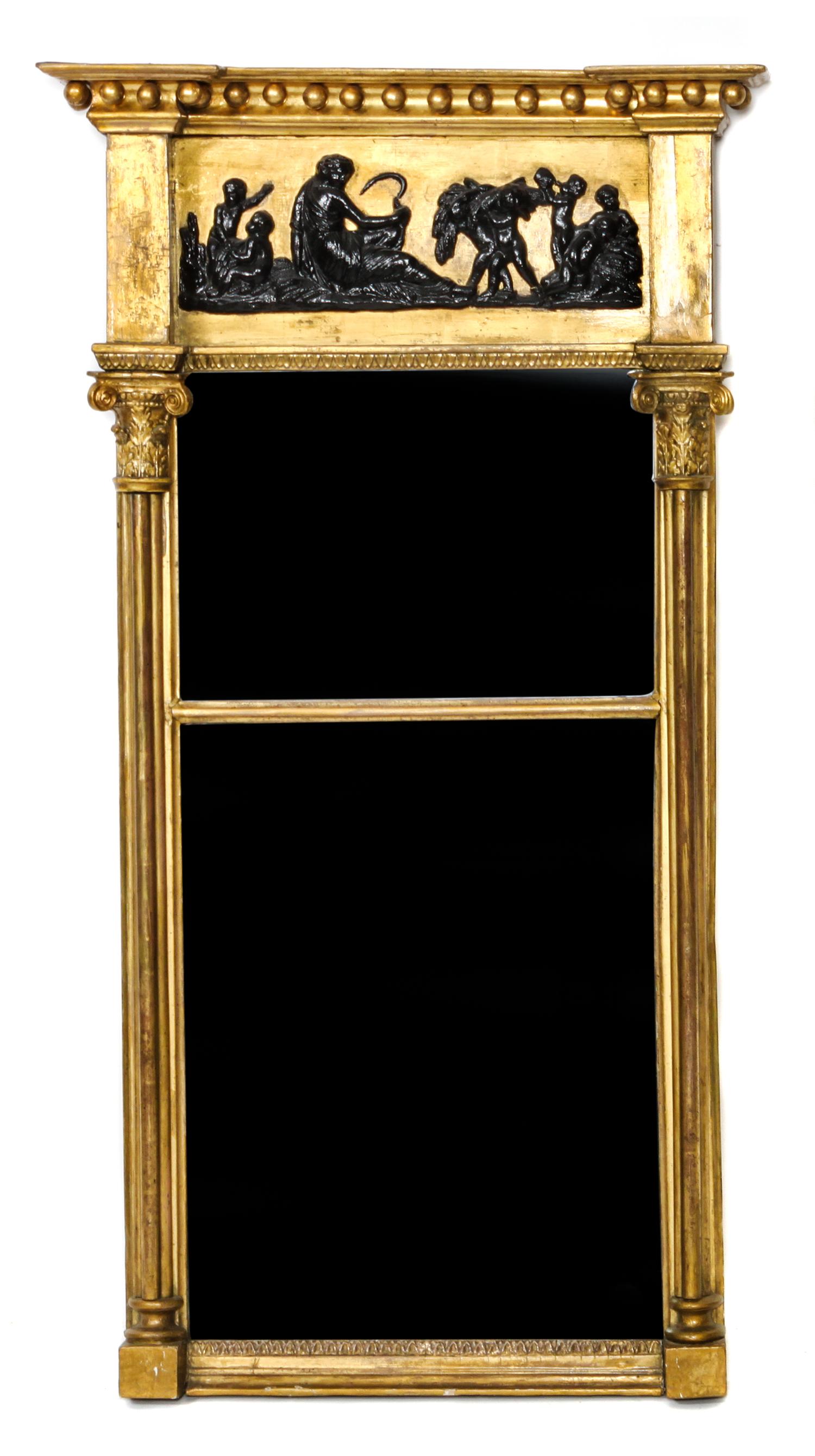 An English Neoclassical Giltwood Mirror Height 39 x width 20 3/4 x depth 3 7/8 inches